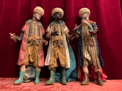 The Three Magi Nativity - Images style Napolitan en Terra-Cotta polychrome / Wood / Dressed, Napels Italy 19th century
