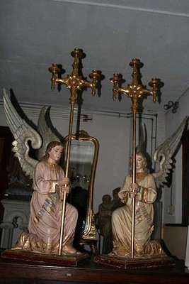 Angels en wood polychrome, spain 19th century