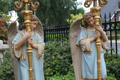 Angels Total Height 200 Cm. Height Angels 100 Cm. en Terra-Cotta polychrome, France 19th century (anno 1880 )