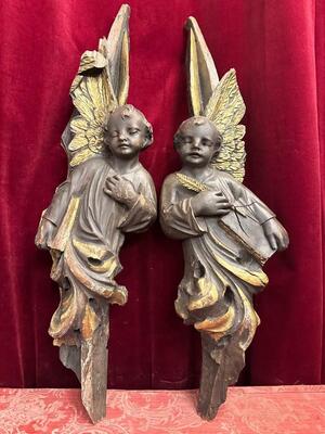 Architectural Ornaments With Angels en Hand - Carved Wood , France 19 th century ( Anno 1850 )