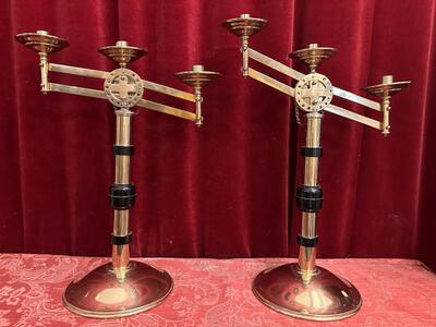 Adjustable Candle Holders style art - deco en Brass / Bronze / Ebony Wood, Belgium  20 th century ( Anno 1930 )