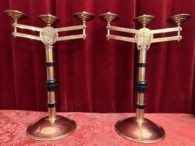 Adjustable Candle Holders style art - deco en Brass / Bronze / Ebony Wood, Belgium  20 th century ( Anno 1930 )