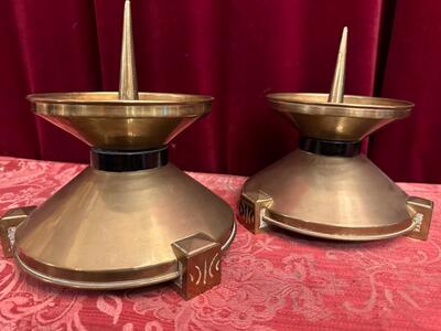 Candle Holders Measures Without Pin style art - deco en Brass / Bronze / Ebony Wood, Belgium  20 th century ( Anno 1930 )