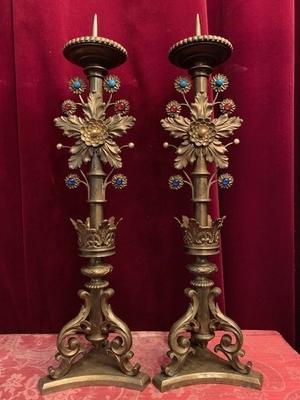 Candle Sticks Measures Without Pin style Baroque en Bronze / Stones, France 19th century