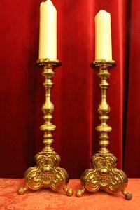 Candle Holders Measures Without Pin style Baroque - Style en Brass / Gilt, Belgium 19th century ( Anno 1850 )