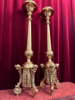 Exceptional Candle Sticks All Sides Are The Same Full Bronze Angels ! style Baroque - Style en Brass / Bronze / Polished and Varnished, Belgium  19 th century ( Anno 1855 )