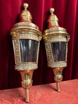 Matching Lanterns style Baroque - Style en Brass / Bronze / Polished and Varnished / Glass, Belgium  19 th century ( Anno 1840 )