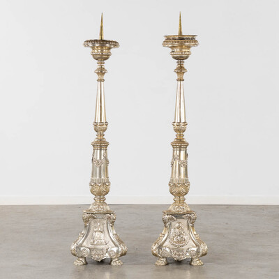 Candle Holders  en Brass / Silver Plated, Belgium  19 th century ( Anno 1840 )