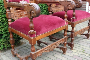 Chairs. Completely & Professionally Refit According To The Traditional Methods And With Original Materials. en wood oak / Red Velvet., Belgium 19th century