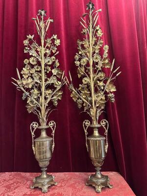 Pair Classicistic Exceptional Floral Altar Pieces 140 Cm High ! Very High Quality Enamel Representations Of St. Mary & St. Joseph