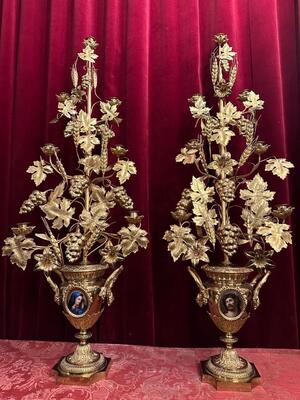 Floral Candle Holders  en Brass / Bronze / Gilt / Enamel, France 19 th century ( Anno 1885 )