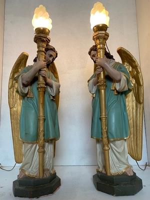 Angels style Gothic - style en Terra-Cotta polychrome, France 19th century ( anno 1890 )