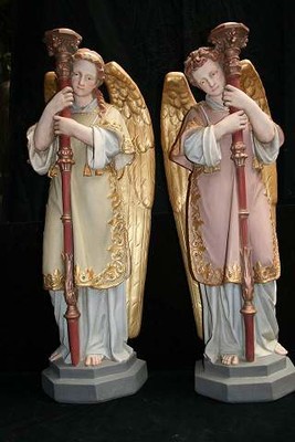 Angels style Gothic - style en plaster polychrome, Belgium 19th century