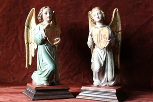 Angels style Gothic - style en hand-carved wood polychrome, Belgium 1870