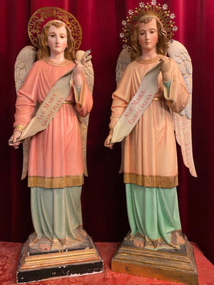 Angels style Gothic - style en Hand - Carved Wood / Glass Eyes, Barcelona - Spain 19 th century ( Anno 1885 )