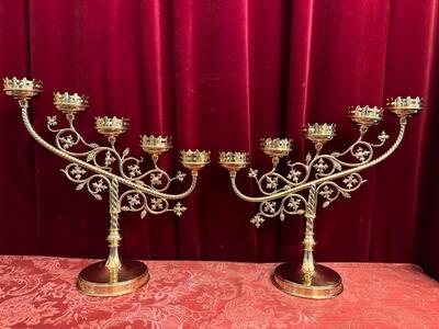 Candle Holders style Gothic - Style en Brass / Bronze, Belgium  19 th century ( Anno 1890 )