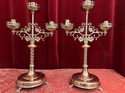 Candle Holders.. style Gothic - Style en Brass / Bronze / Polished and Varnished, Belgium  19 th century ( Anno 1890 )