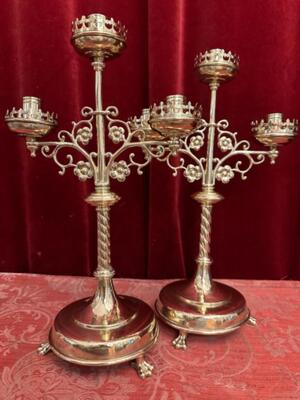 Candle Holders.. style Gothic - Style en Brass / Bronze / Polished and Varnished, Belgium  19 th century ( Anno 1890 )