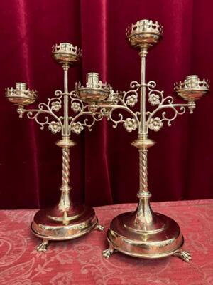 Candle Holders.. style Gothic - Style en Brass / Bronze / Polished and Varnished, Belgium  19 th century ( Anno 1890 )