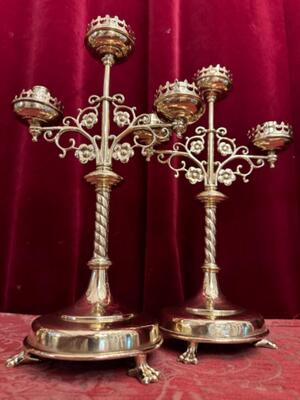 Candle Holders.. style Gothic - Style en Brass / Bronze / Polished and Varnished, Belgium  19 th century ( Anno 1890 )