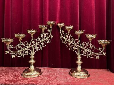 Candle Holders style Gothic - Style en Brass / Bronze / Polished and Varnished, Belgium  19 th century ( Anno 1885 )