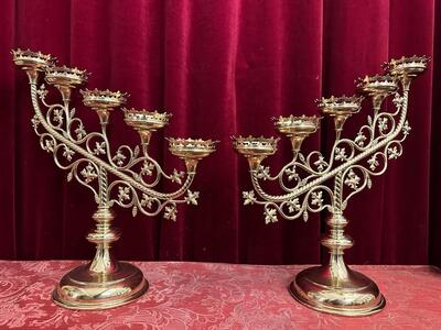 Candle Holders style Gothic - Style en Brass / Bronze / Polished and Varnished, Belgium  19 th century ( Anno 1885 )