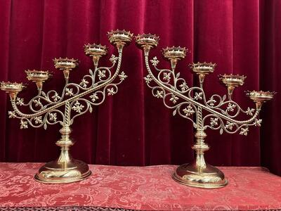 Candle Holders style Gothic - Style en Brass / Bronze / Polished and Varnished, Belgium  19 th century ( Anno 1885 )