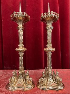 Candle Holders Measures Without Pin style Gothic - Style en Full Bronze Polished and Varnished, France 19 th century ( Anno 1865 )