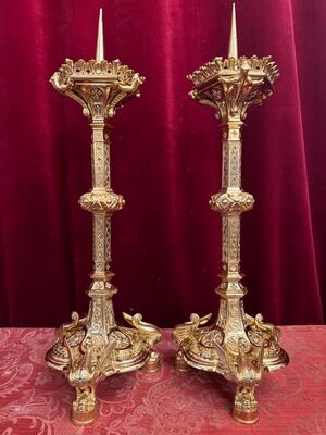 Candle Holders Measures Without Pin style Gothic - Style en Bronze / Polished and Varnished, Belgium  19 th century ( Anno 1875 )