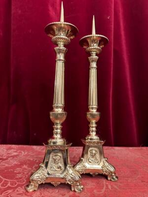 Candle Holders Measures Without Pin style Gothic - Style en Bronze / Polished and Varnished, Belgium  19 th century ( Anno 1885 )