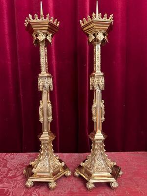 Candle Holders Measures Without Pin style Gothic - Style en Bronze / Gilt Polished and Varnished, France 19 th century ( Anno 1885 )