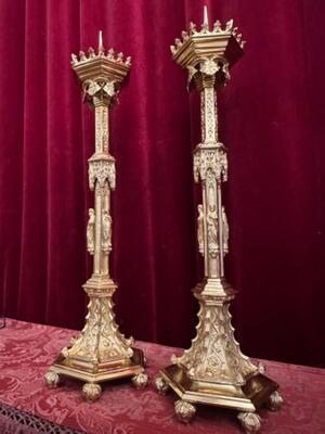 Candle Holders Measures Without Pin style Gothic - Style en Bronze / Gilt Polished and Varnished, France 19 th century ( Anno 1885 )