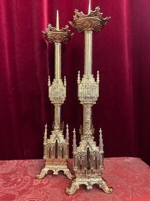 Pair Gothic - Style Candle Holders Measures Without Pin