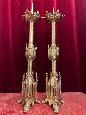 Pair Gothic - Style Candle Holders Measures Without Pin