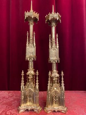Candle Holders Measures Without Pin style Gothic - style en Full Bronze Polished and Varnished, France 19 th century ( Anno 1875 )