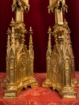Candle Holders Measures Without Pin style Gothic - style en Full Bronze Polished and Varnished, France 19 th century ( Anno 1875 )