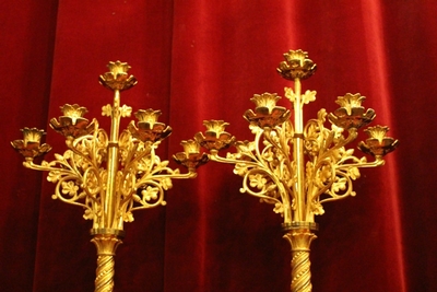 Candle Sticks style Gothic - style en Bronze / Gilt, France 19th century ( anno about 1880 )