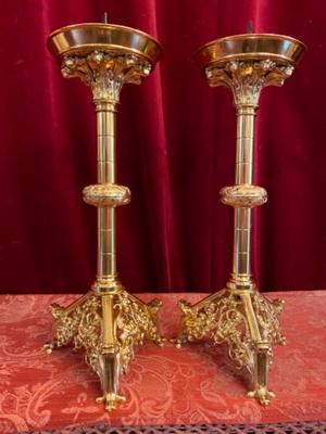 Candle Sticks Measures Without Pin style Gothic - style en Bronze / Polished and Varnished, France 19 th century ( Anno 1890 )
