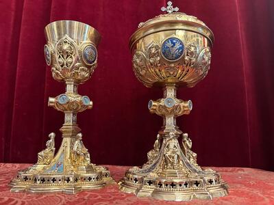 Chalice & Ciborium  style Gothic - Style en Full - Silver / Enamel, France 19 th century ( Anno 1865 )