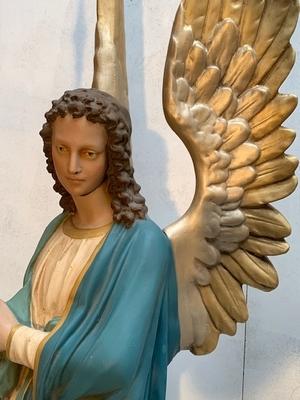 Exceptional Angels Total Height 190 Cm. Weight : 53 Kgs Each. style Gothic - style en Composite Stone , France 19th century