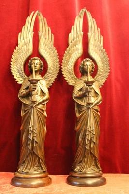 Exceptional Angels Weight 11 Kgs Each ! style Gothic - style en Full Bronze, ANTWERP – BELGIUM   1865 19th century (anno 1865)