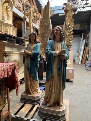 Just Arrived Exceptional Pair Of Angels Height 190 Cm ! style Gothic - style en Composite polychrome, France 19th century