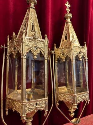 Lanterns style Gothic - Style en Brass / Polished and Varnished / Glass, Belgium  19 th century