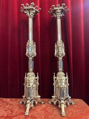 Pair Gothic - Style Matching Candle Sticks Height Without Pin.