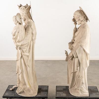 Sandstone Sculptures Of St. Mary With Child & St. Joseph. After Design Of Edouard Van Den Eynde style Gothic - Style en Hand - Carved Sandstone. , Gent - Belgium  19 th century