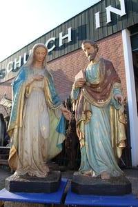 St.Joseph And St. Mary / St. Joseph Has Been Sold ! style Gothic - Style en PLASTER POLYCHROME, Belgium 19th century