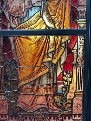 Stained Glass Windows St. Barbara & St. Catherine Of Antiochia. Architect Molenaar style Gothic - Style en Glass, Jesuit - Church Groningen - Netherlands 19 th century ( Anno 1888 )