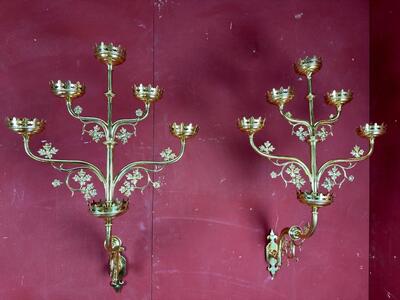 Wall - Candle Holders style Gothic - Style en Brass / Bronze / Polished and Varnished, Belgium  19 th century ( Anno 1885 )