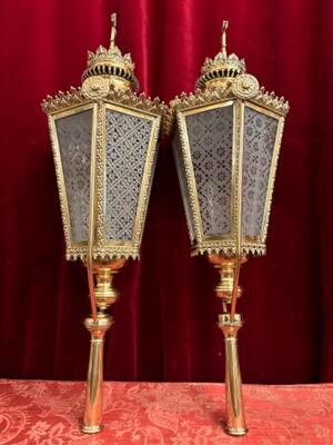 Lanterns en Brass / Bronze / Polished and Varnished / Glass, Belgium  19 th century ( Anno 1840 )