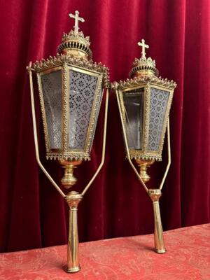 Lanterns en Brass / Bronze / Polished and Varnished / Glass, Belgium  19 th century ( Anno 1840 )